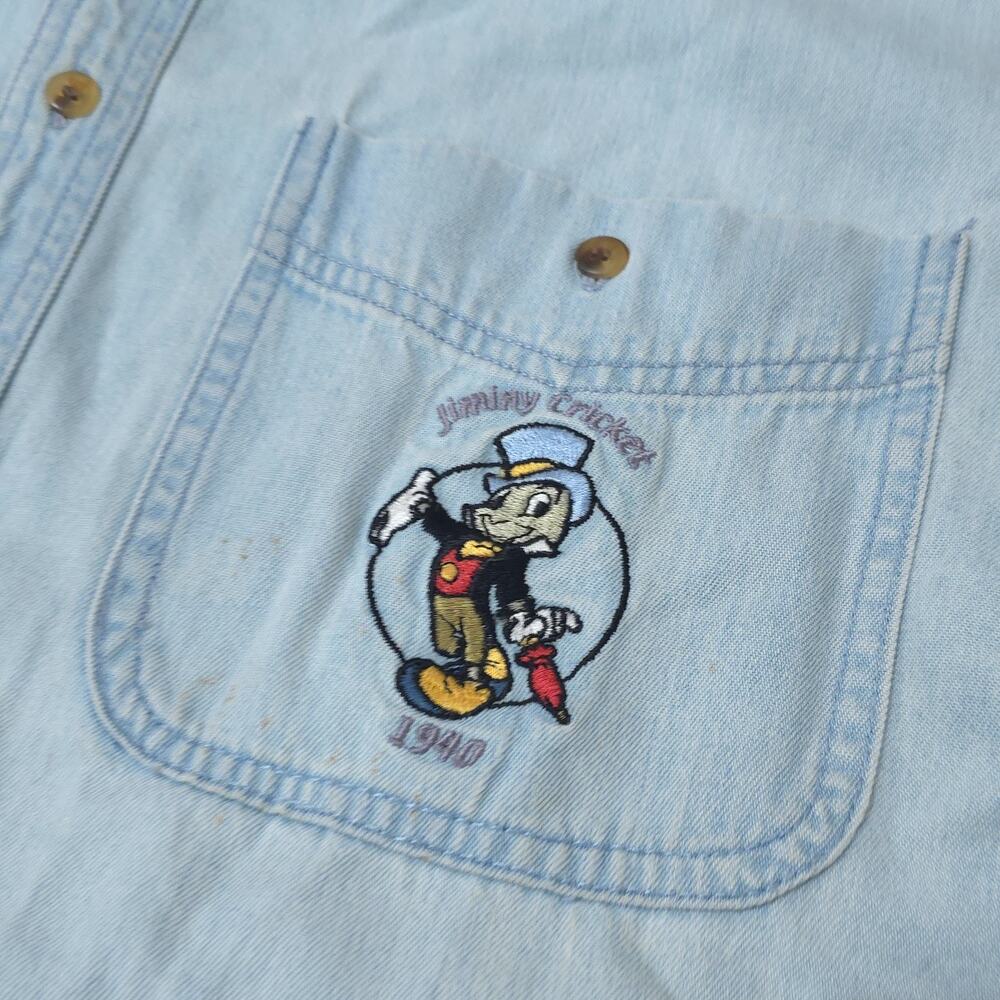 Vintage Disney Catalog Jiminy Cricket Denim Shirt Medium Embroidered 1940 Sz M - Picture 7 of 16